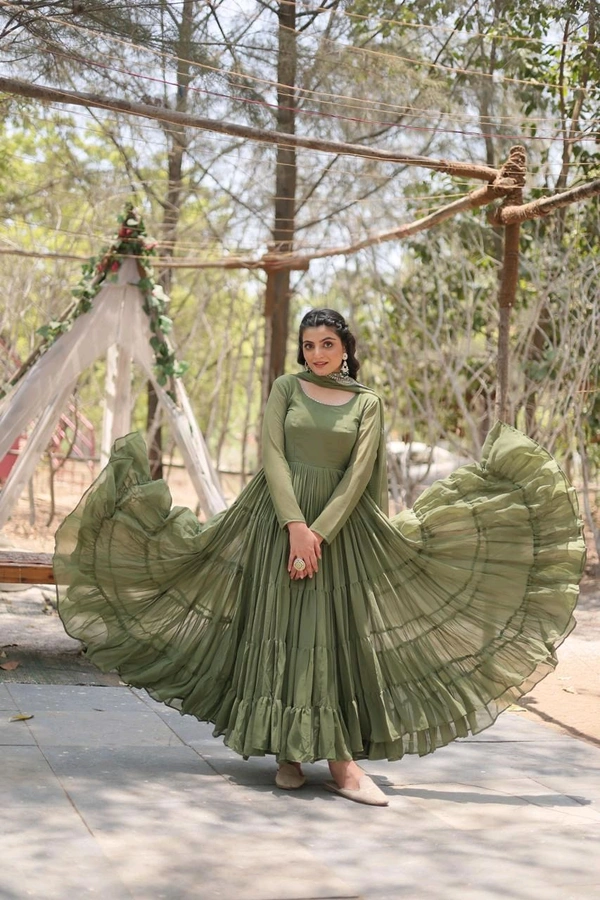 Antique Fashion 1 Desirable Women  gown Made With Faux Blooming Fabrics and Designer Embroidered Dupatta  - mehandi, Xl (42)