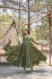 Antique Fashion 1 Desirable Women  gown Made With Faux Blooming Fabrics and Designer Embroidered Dupatta  - mehandi, Xl (42)