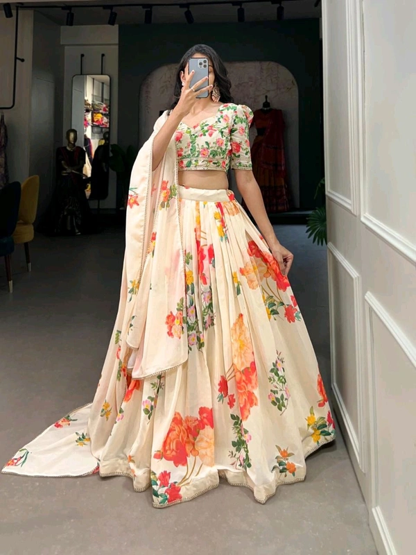 Antique Fashion 1 Celebrate the Season in Style Floral Print Georgette Lehengas That Capture the Essence of Nature