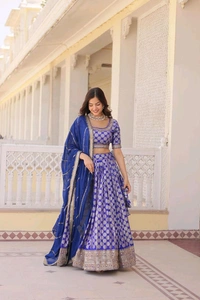 Antique Fashion 1 Designer Dyeable Pure Viscose Jacquard fabric Lehenga Choli  Dupatta Set With Sequins Embroidered Work This Attractive Party Wear Silk Lehenga choli has a Regular fit and is Made From High Grade Fabrics And Yarn - colour 1