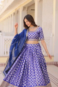 Antique Fashion 1 Designer Dyeable Pure Viscose Jacquard fabric Lehenga Choli  Dupatta Set With Sequins Embroidered Work This Attractive Party Wear Silk Lehenga choli has a Regular fit and is Made From High Grade Fabrics And Yarn - colour 1