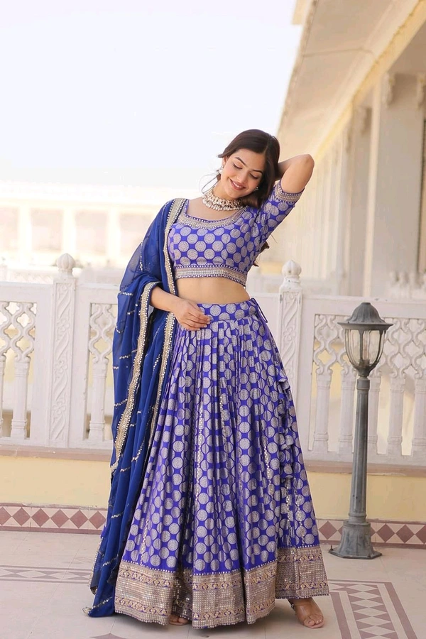 Antique Fashion 1 Designer Dyeable Pure Viscose Jacquard fabric Lehenga Choli  Dupatta Set With Sequins Embroidered Work This Attractive Party Wear Silk Lehenga choli has a Regular fit and is Made From High Grade Fabrics And Yarn - colour 1