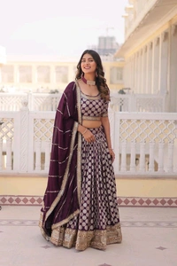 Antique Fashion 1 Designer Dyeable Pure Viscose Jacquard fabric Lehenga Choli  Dupatta Set With Sequins Embroidered Work This Attractive Party Wear Silk Lehenga choli has a Regular fit and is Made From High Grade Fabrics And Yarn - colour 3