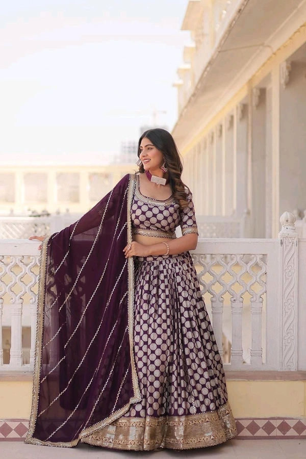 Antique Fashion 1 Designer Dyeable Pure Viscose Jacquard fabric Lehenga Choli  Dupatta Set With Sequins Embroidered Work This Attractive Party Wear Silk Lehenga choli has a Regular fit and is Made From High Grade Fabrics And Yarn - colour 3