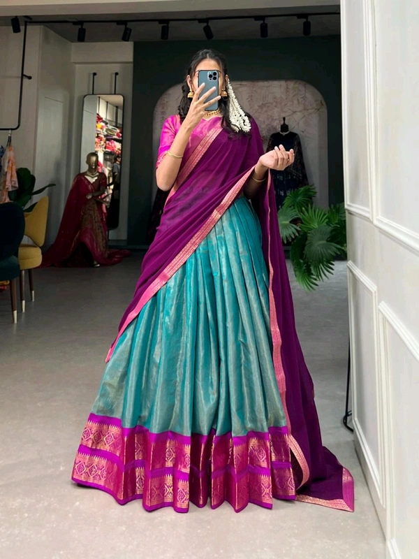 Antique Fashion 1 Crafted with love adorned with heritage   The South  style Kanchipuram silk lehenga is more than just attire  it's a piece of art that encapsulates the essence of South Indian culture   - colour 3, Unstitched Blouse