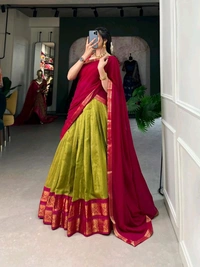 Antique Fashion 1 Crafted with love adorned with heritage   The South  style Kanchipuram silk lehenga is more than just attire  it's a piece of art that encapsulates the essence of South Indian culture   - colour 4, Unstitched Blouse