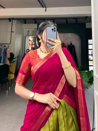 Antique Fashion 1 Crafted with love adorned with heritage   The South  style Kanchipuram silk lehenga is more than just attire  it's a piece of art that encapsulates the essence of South Indian culture   - colour 4, Unstitched Blouse