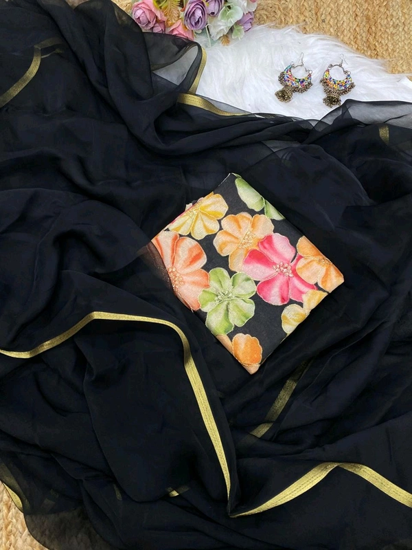 Antique Fashion 1 Stay beautiful with our new plain nazmin saree with gold jari  border and embroidery and digital printed designer blouse