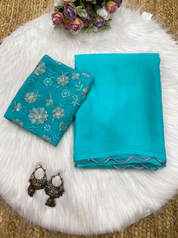 Antique Fashion 1 Stay beautiful with our new Georgette saree collection with beautiful aari border and fully siquance work designer blouse - colour 1
