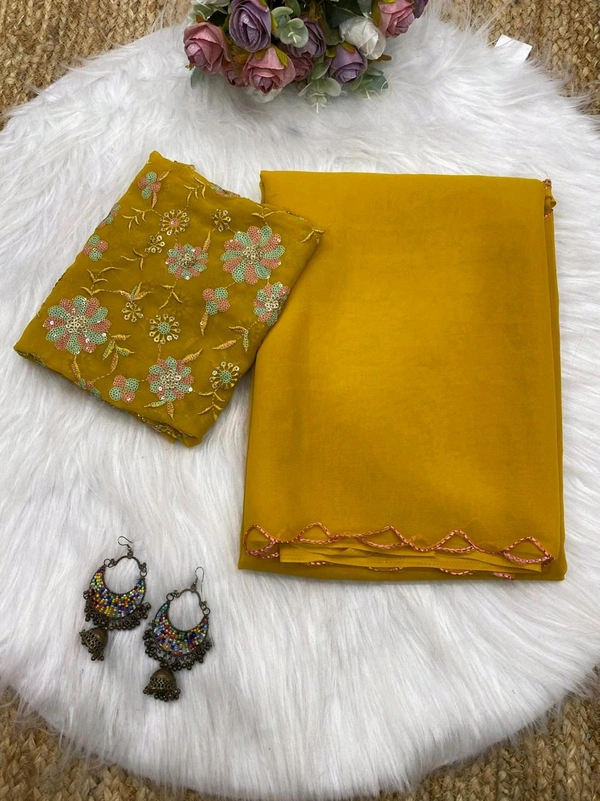 Antique Fashion 1 Stay beautiful with our new Georgette saree collection with beautiful aari border and fully siquance work designer blouse - colour 2