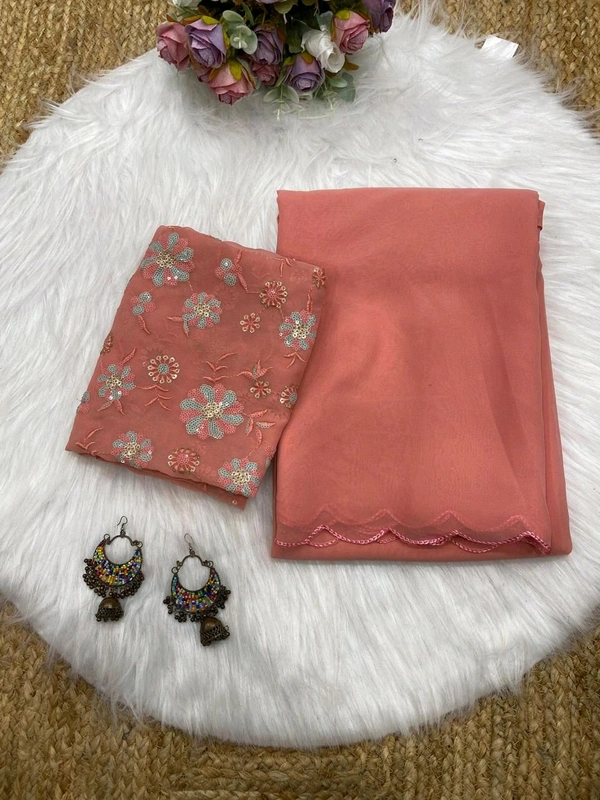 Antique Fashion 1 Stay beautiful with our new Georgette saree collection with beautiful aari border and fully siquance work designer blouse - colour 3
