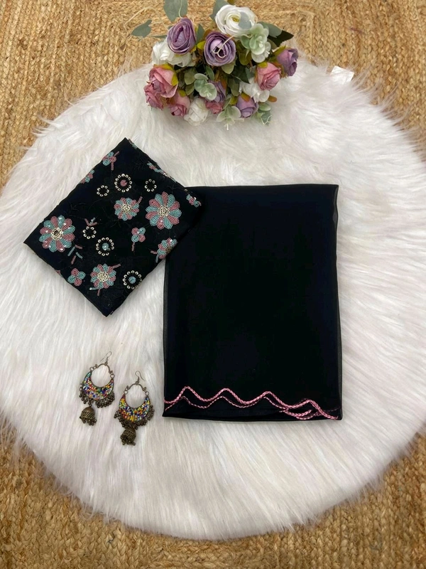 Antique Fashion 1 Stay beautiful with our new Georgette saree collection with beautiful aari border and fully siquance work designer blouse - colour 5