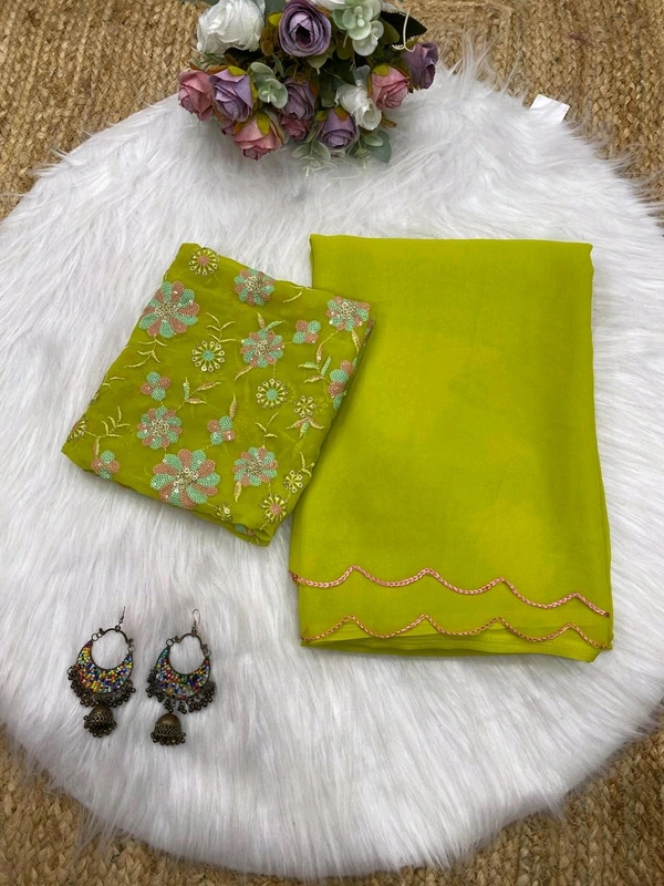 Antique Fashion 1 Stay beautiful with our new Georgette saree collection with beautiful aari border and fully siquance work designer blouse - colour 9