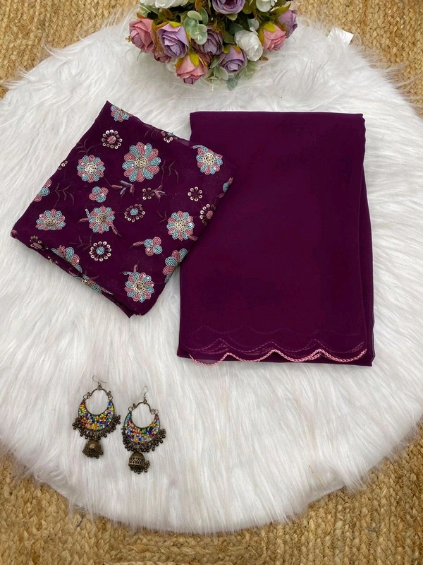Antique Fashion 1 Stay beautiful with our new Georgette saree collection with beautiful aari border and fully siquance work designer blouse - colour 10