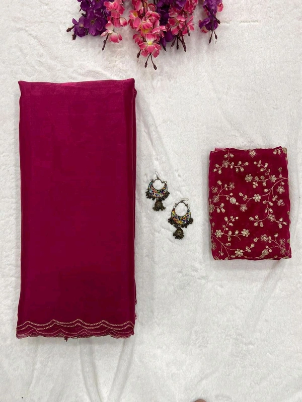 Antique Fashion 1 Stay beautiful with our new  Jimichu soft saree collection with beautiful double aari border and fully siquance work designer jimichu  blouse   - colour 2