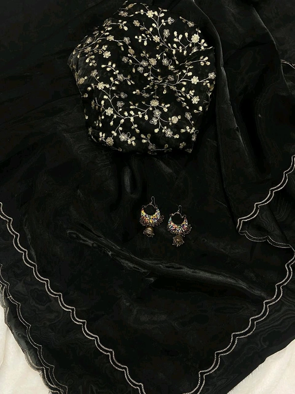 Antique Fashion 1 Stay beautiful with our new  Jimichu soft saree collection with beautiful double aari border and fully siquance work designer jimichu  blouse   - colour 3