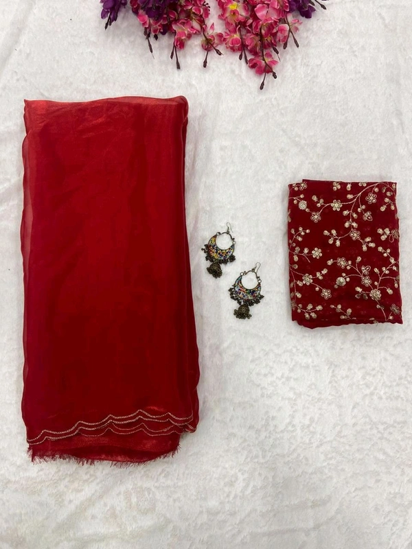 Antique Fashion 1 Stay beautiful with our new  Jimichu soft saree collection with beautiful double aari border and fully siquance work designer jimichu  blouse   - colour 4