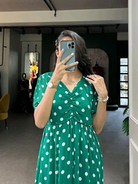 Antique Fashion 1 Step Back in Time with Our Vintage Polka Dots Print Georgette Long Frock   The Perfect Blend of Retro Charm and Modern Elegance  - colour 1