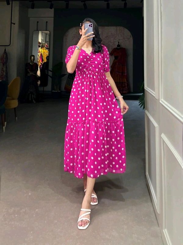 Antique Fashion 1 Step Back in Time with Our Vintage Polka Dots Print Georgette Long Frock   The Perfect Blend of Retro Charm and Modern Elegance  - colour 2