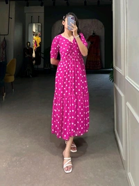 Antique Fashion 1 Step Back in Time with Our Vintage Polka Dots Print Georgette Long Frock   The Perfect Blend of Retro Charm and Modern Elegance  - colour 2