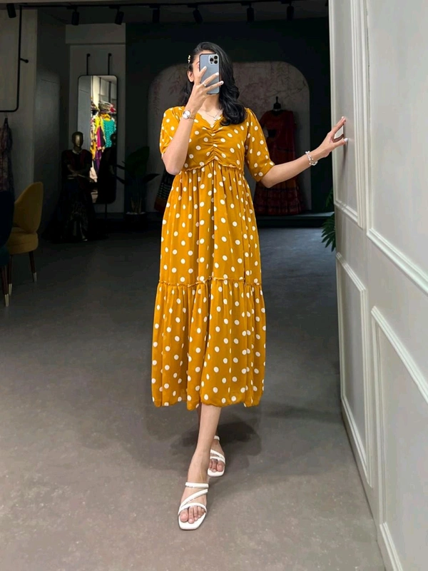 Antique Fashion 1 Step Back in Time with Our Vintage Polka Dots Print Georgette Long Frock   The Perfect Blend of Retro Charm and Modern Elegance  - colour 3