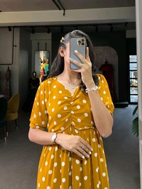 Antique Fashion 1 Step Back in Time with Our Vintage Polka Dots Print Georgette Long Frock   The Perfect Blend of Retro Charm and Modern Elegance  - colour 3