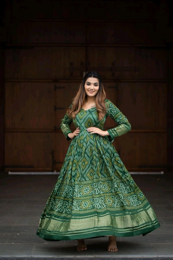 Antique Fashion 1 Presenting a perfectly blended endless array of patterns designs and  colors  that represents a vibrant indian culture   true essence of our traditional gaji silk bandhej gown  - colour 1