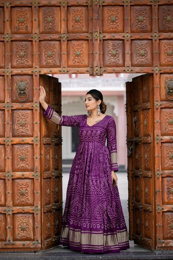 Antique Fashion 1 Presenting a perfectly blended endless array of patterns designs and  colors  that represents a vibrant indian culture   true essence of our traditional gaji silk bandhej gown  - colour 2