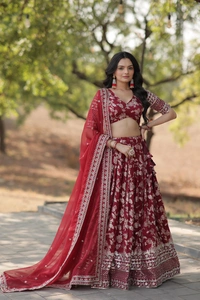 Antique Fashion 1 Colours On Customer Demand in This Designer Dyeable Pure Viscose Jacquard fabric Lehenga Choli  Dupatta Set - Maroon