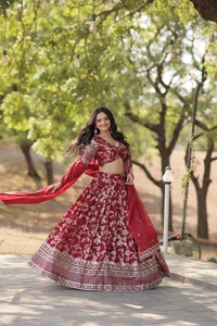 Antique Fashion 1 Colours On Customer Demand in This Designer Dyeable Pure Viscose Jacquard fabric Lehenga Choli  Dupatta Set - Maroon