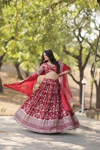 Antique Fashion 1 Colours On Customer Demand in This Designer Dyeable Pure Viscose Jacquard fabric Lehenga Choli  Dupatta Set - Maroon