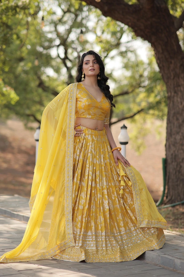 Antique Fashion 1 Colours On Customer Demand in This Designer Dyeable Pure Viscose Jacquard fabric Lehenga Choli  Dupatta Set - yellow