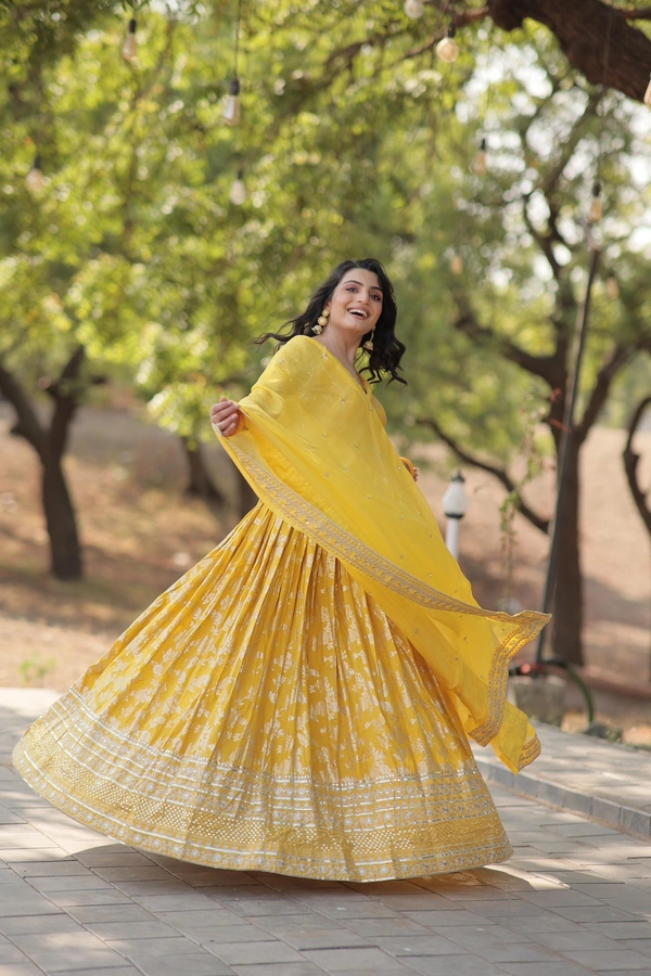 Antique Fashion 1 Colours On Customer Demand in This Designer Dyeable Pure Viscose Jacquard fabric Lehenga Choli  Dupatta Set - yellow