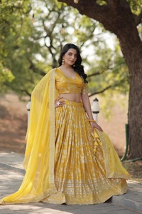 Antique Fashion 1 Colours On Customer Demand in This Designer Dyeable Pure Viscose Jacquard fabric Lehenga Choli  Dupatta Set - yellow