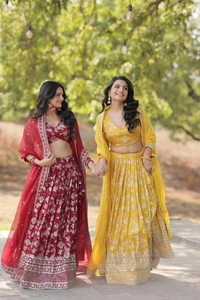 Antique Fashion 1 Colours On Customer Demand in This Designer Dyeable Pure Viscose Jacquard fabric Lehenga Choli  Dupatta Set - yellow