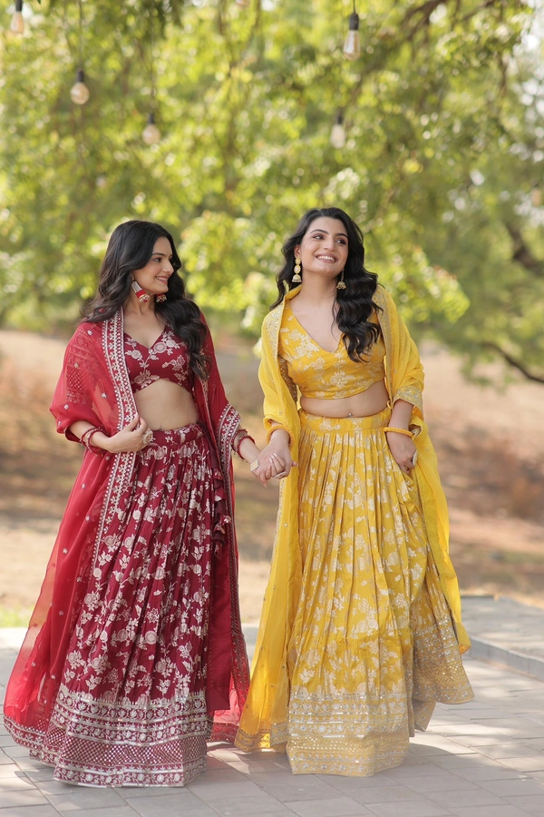 Antique Fashion 1 Colours On Customer Demand in This Designer Dyeable Pure Viscose Jacquard fabric Lehenga Choli  Dupatta Set - yellow
