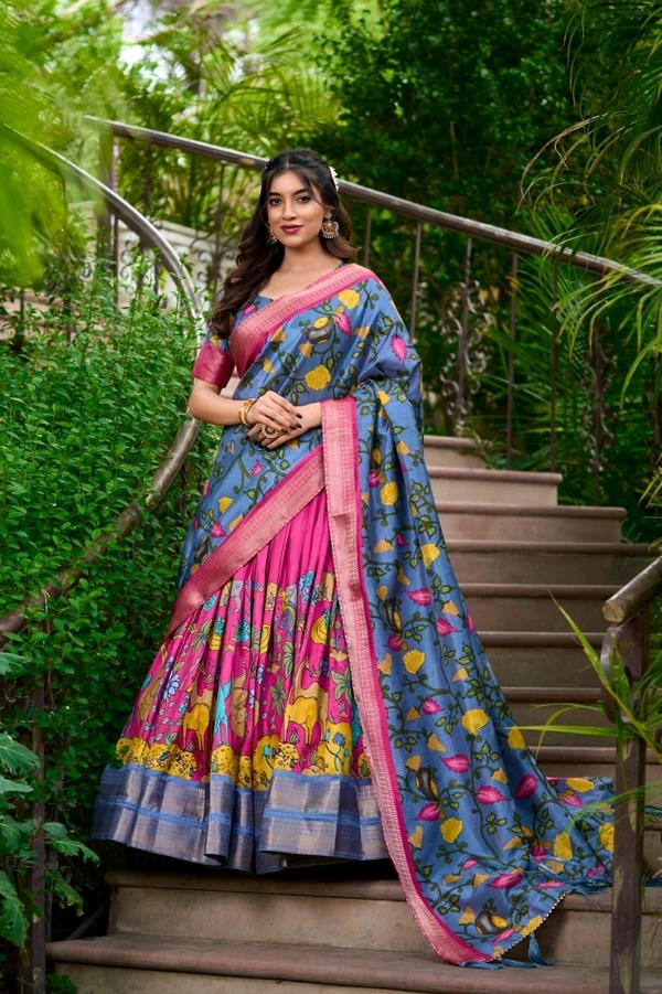 Antique Fashion 1 Subtle shades  bold heritage  Kalamkari Dola silk charm  - colour 2, Unstitched Blouse