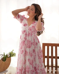 Antique Fashion 1 KURTA FABRIC HEAVY PURE SOFT GEORGETEE FLORAL PRINT FABRIC - M (38), colour 1