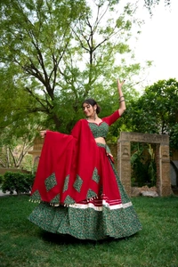 Antique Fashion 1 Make a Stunning Entrance This Navratri with Our plain Cotton Chaniya Choli  Beautifully Printed and Decorated with Genuine Mirror Work and Cowrie  Kodi Lace Touch Up  A Must Have for Your Festive Wardrobe  - 