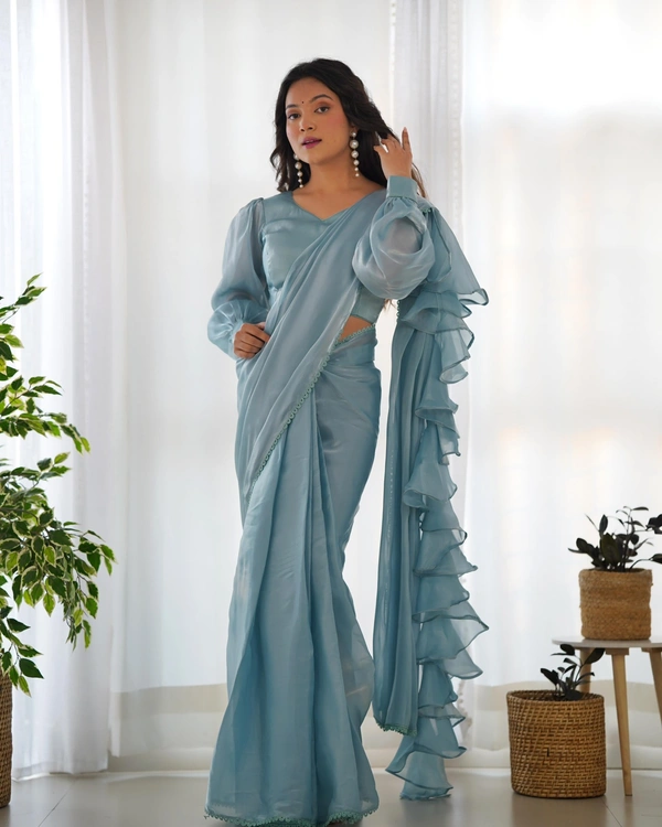 Antique Fashion 1 READY TO WEAR PREDRAPPED REAY TO WEAR SAREE WITH FULL STTICHED BLOUSE JIMMY CHOO FABRIC - colour 1, Xs