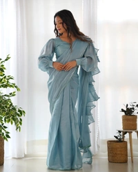 Antique Fashion 1 READY TO WEAR PREDRAPPED REAY TO WEAR SAREE WITH FULL STTICHED BLOUSE JIMMY CHOO FABRIC - colour 1, Xs