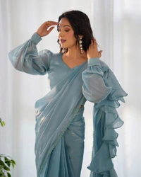 Antique Fashion 1 READY TO WEAR PREDRAPPED REAY TO WEAR SAREE WITH FULL STTICHED BLOUSE JIMMY CHOO FABRIC - colour 1, Xs