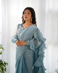 Antique Fashion 1 READY TO WEAR PREDRAPPED REAY TO WEAR SAREE WITH FULL STTICHED BLOUSE JIMMY CHOO FABRIC - colour 1, Xs