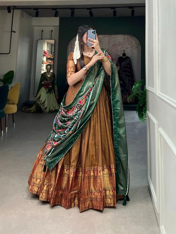 Antique Fashion 1 Elevate your ethnic fashion with the allure of South Indian style Lehenga Choli  a blend of tradition and modernity that captivates hearts - color 2, Stitched Blouse