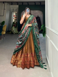 Antique Fashion 1 Elevate your ethnic fashion with the allure of South Indian style Lehenga Choli  a blend of tradition and modernity that captivates hearts - color 2, Stitched Blouse