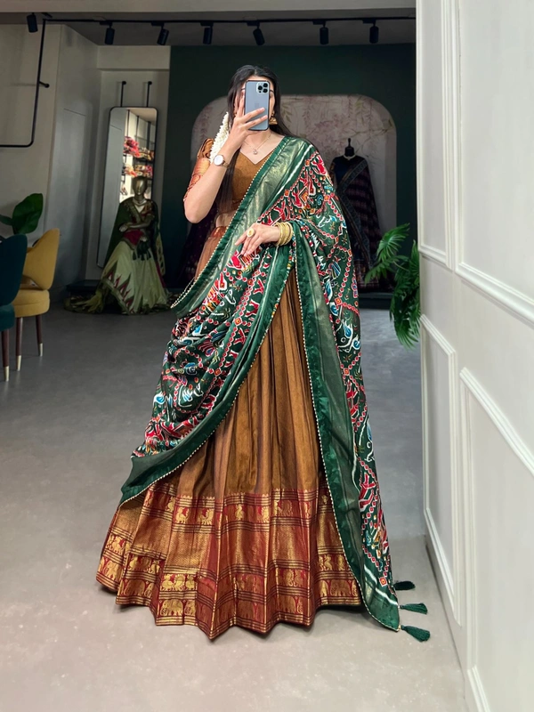 Antique Fashion 1 Elevate your ethnic fashion with the allure of South Indian style Lehenga Choli  a blend of tradition and modernity that captivates hearts - color 2, Stitched Blouse