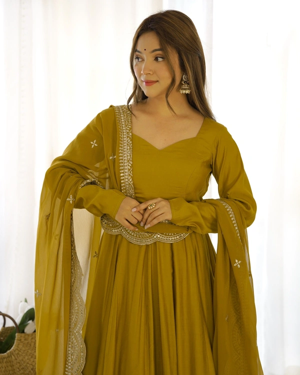 Antique Fashion 1 QUALITY PURE ROMANSILK CHANDERI FABRIC FULLY FLAIR ANARKALI,WITH DUPPTA SET,PENT READY TO WEAR - Xs (34), color 4