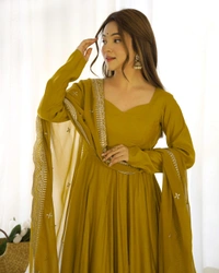 Antique Fashion 1 QUALITY PURE ROMANSILK CHANDERI FABRIC FULLY FLAIR ANARKALI,WITH DUPPTA SET,PENT READY TO WEAR - Xs (34), color 4