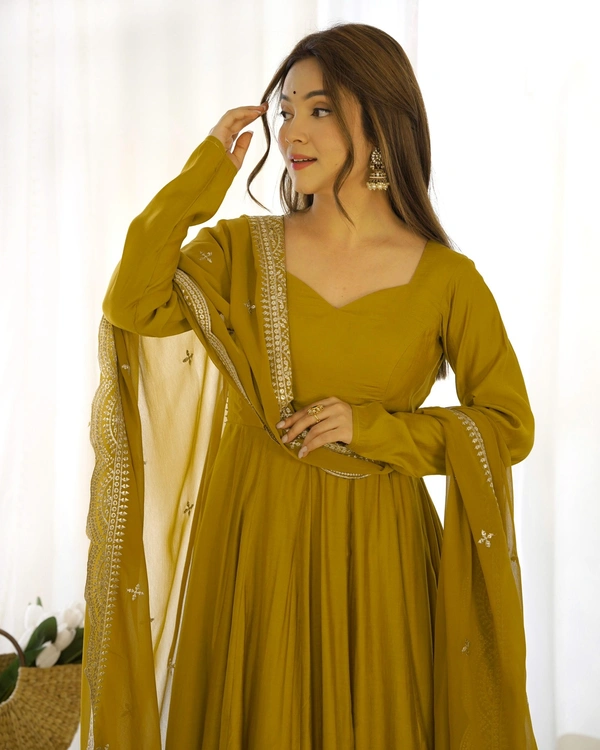 Antique Fashion 1 QUALITY PURE ROMANSILK CHANDERI FABRIC FULLY FLAIR ANARKALI,WITH DUPPTA SET,PENT READY TO WEAR - Xs (34), color 4