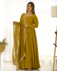 Antique Fashion 1 QUALITY PURE ROMANSILK CHANDERI FABRIC FULLY FLAIR ANARKALI,WITH DUPPTA SET,PENT READY TO WEAR - Xxl (44), color 4